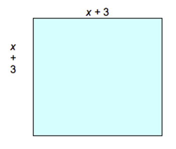 The image of the square shows the side length is x plus 3.